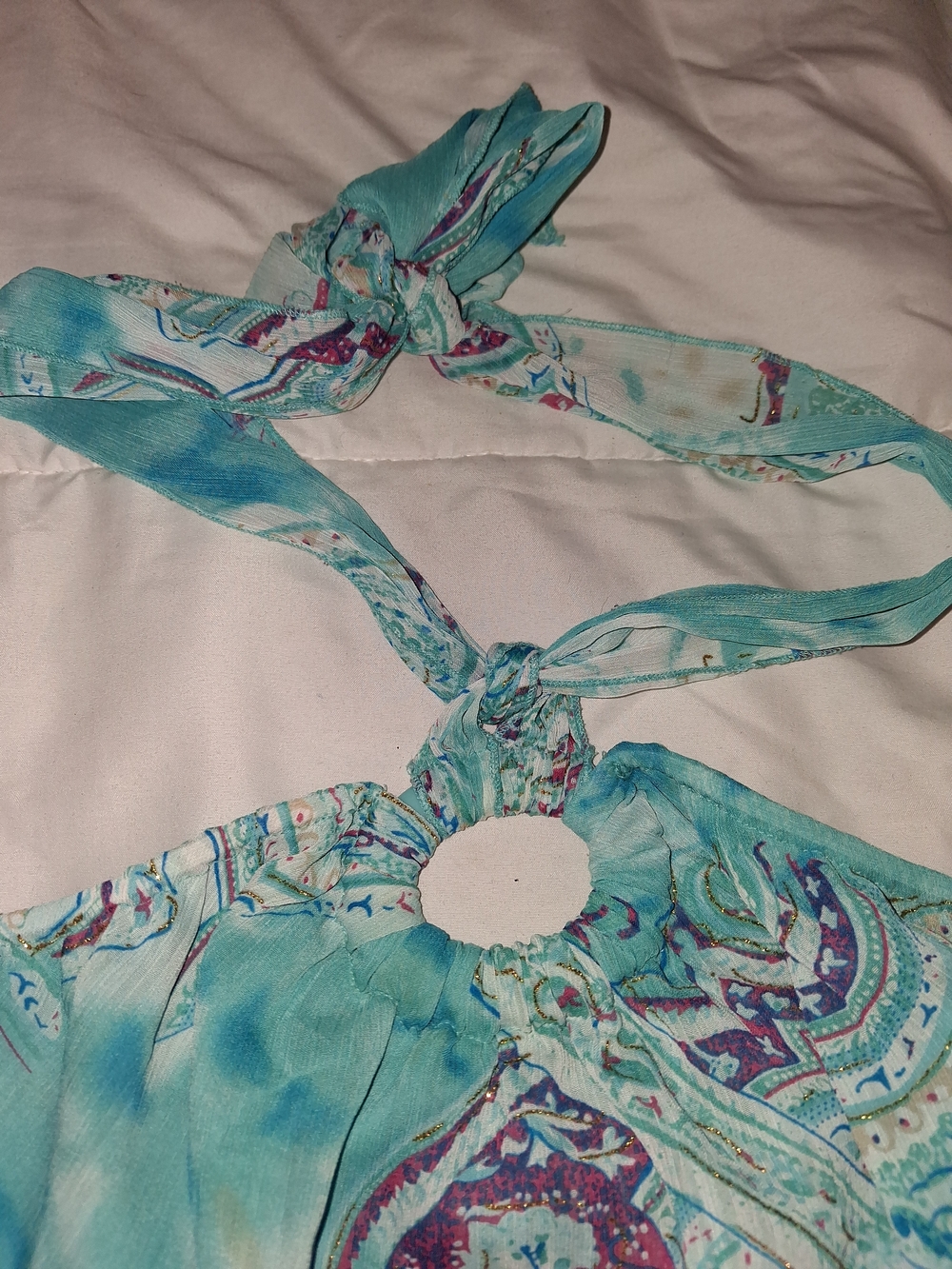 Lane Bryant Teal Blue Polyester Babydoll Tie Neck Size 14